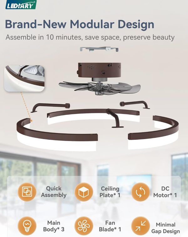 71Ziu57tuFL._AC_SL1500_.jpg windphoto 23" Low Profile Ceiling Fans with Lights, APP & Remote, Brown | Flush Mount, Dimmable LED, Quiet DC Motor, Reversible, 6 Speeds, Fandelier, for Bedroom