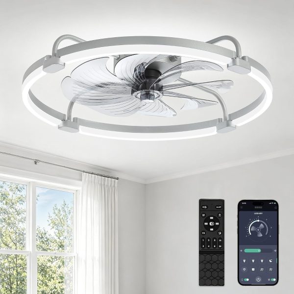windphoto 24" Low Profile Ceiling Fans with Lights, Remote/APP Control, Grey | Wider Airflow, Stepless Dimmable LED, Quiet Reversible DC Motor, 6 Speeds, 3CCT, Timer, Bedroom, Living Room, Kitchen