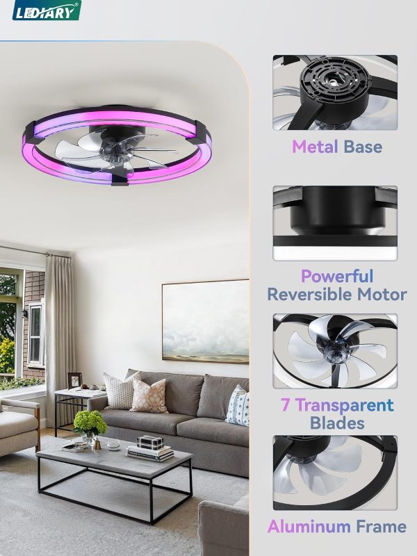 71Zn3ARKW2L._AC_SL1500_.jpg windphoto Ceiling Fan with Light,20inch Low Profile Fandelier with Remote RGB | RGB,6 Speeds, Reversible DC Motor, Dimmable Flush Mount Fan Light, Modern fans for Bedroom