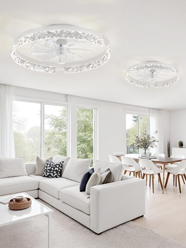windphoto 2-Pack 20" Ceiling Fans with Lights, APP & Remote, White | Low Profile, Flush Mount, Fandelier, 3000K-6000K, Dimmable LED, for Bedroom