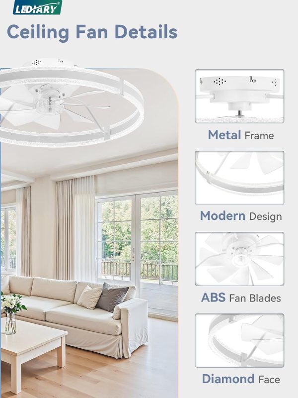 71ZsNs9UPNL._AC_SL1500_.jpg windphoto 24'' Low Profile Ceiling Fans with Lights and Remote, White, 2 Pack | 3000-6000K Dimmable LED, 6 Wind Speeds, Quiet Reversible DC Motor, Small Flush Mount Fandelier for Bedroom, Living Room