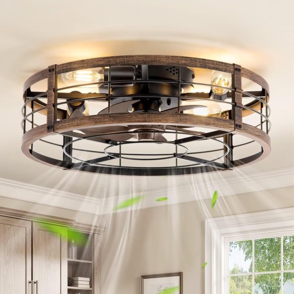 71a0M6o2lTL._AC_SL1500_.jpg windphoto 20" Caged Ceiling Fan with Light and Remote, Low Profile Flush Mount Fandelier for Bedroom,Kitchen,Indoor,Black and Gold