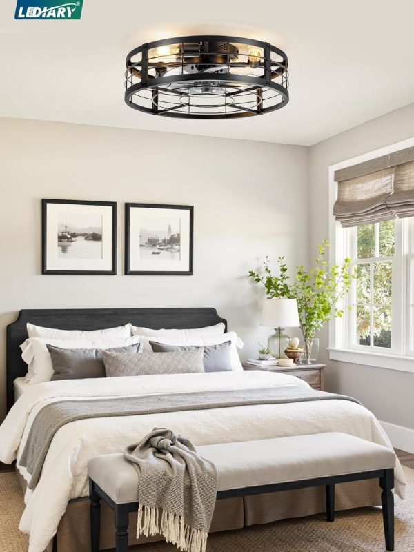 71a5v-ppxiL._AC_SL1500_.jpg windphoto 20" Black Caged Low Profile Ceiling Fan with Light and Remote | Flush Mount, Bladeless Enclosed Fandelier, 6 Speed, Quiet Powerful DC, Rustic,Farmhouse, Small, Bedroom, Kitchen, Indoor