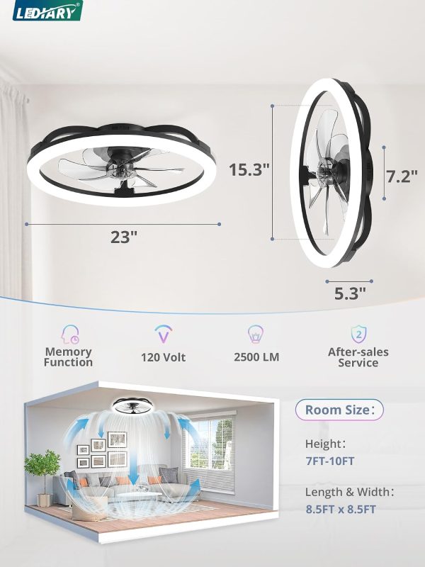 71aAcVSBvBL._AC_SL1500_.jpg windphoto 23" Ceiling Fans with Lights and Remote for Bedroom, Black | RGB Low Profile Fan Light, 3000K-6000K Stepless Dimmable, 6 Speed, Reversible DC Motor, APP & Remote Control, Low Noice