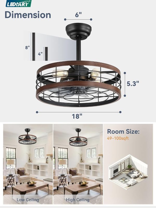 71aCaiesxL._AC_SL1500_.jpg windphoto 18 inch Caged Fandelier Ceiling Fan Light with Remote, Walnut | 6 Speed Adjustable,Timing, Quiet & Powerful DC, Small, Farmhouse, Industrial, Enclosed, Bladeless, Bedroom, Kitchen, Downrod