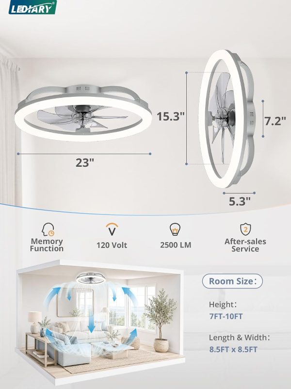 71aFFb9A7RL._AC_SL1500_.jpg windphoto 23" Ceiling Fans with Lights and Remote for Bedroom, Grey | Low Profile Fan Light, 3000K-6000K Stepless Dimmable Fandelier, 6 Speed, Reversible DC Motor, APP & Remote Control, Low Noice