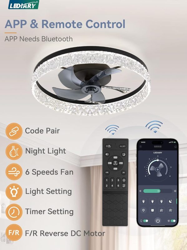 71aFgONLTOL._AC_SL1500_.jpg windphoto 22" Low Profile Ceiling Fans with Lights, APP & Remote, Black | Flush Mount, Fandelier, 3000K-6000K, Dimmable LED, for Bedroom
