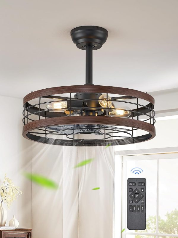 71aMqQggdcL._AC_SL1500_.jpg windphoto 20 inch Fandelier Caged Ceiling Fan with Light and Remote, Walnut | 6 Speed Adjustable,Timing, Quiet & Powerful DC, Small, Farmhouse, Industrial, Enclosed, Bladeless, Bedroom, Kitchen, Downrod