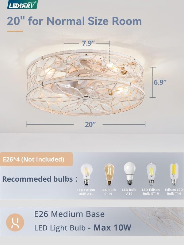 71aPj7vutZL._AC_SL1500_.jpg windphoto 20" Caged Ceiling Fan with Light, Flush Mount Fandalier with Remote | Low Profile, Farmhouse Small, Bladeless Industrial, Quiet DC Motor, App Control for Bedroom, Kitchen, Dining Room, White Gold