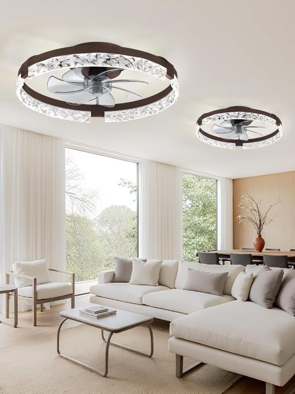 71afMKj0zfL._AC_SL1500_.jpg windphoto 2-Pack 20" Ceiling Fans with Lights, APP & Remote, Brown | Low Profile, Flush Mount, Fandelier, 3000K-6000K, Dimmable LED, for Bedroom