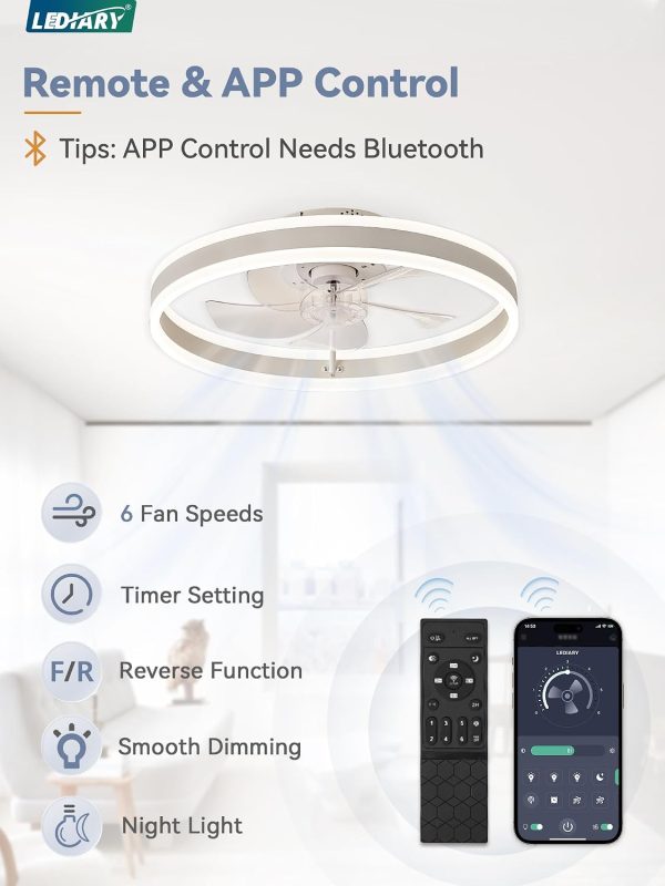 71afmqkdW0L._AC_SL1500_.jpg windphoto Low Profile Ceiling Fans with Lights, Flush Mount Modern Ceiling Fan and Remote Control, 19.7" LED Ceiling Fans, Stepless Dimmable 3 Colors and 6 Speeds - White