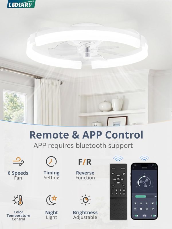 71ajHpOnkuL._AC_SL1500_.jpg windphoto 2 Pack 20" Ceiling Fans with Lights, Fandelier for Bedroom | Flush Mount Fan Light, Stepless Dimmable, App/Remote Control, 3 CCT Led, 6 Speeds, Quiet Reversible DC Motor, White