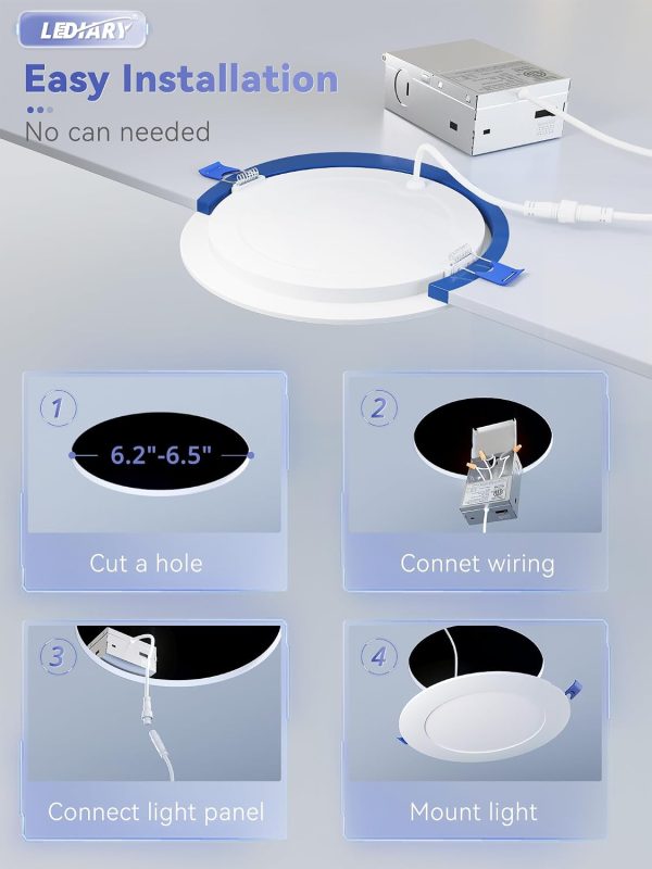 71azBp4FerL._AC_SL1500_.jpg windphoto 6 Inch 6CCT LED Recessed Ceiling Light with Junction Box, 24 Pack | 2500K-5000K Recessed Light Fixtures, 1100LM High Brightness, Dimmable Downlight, 12W Eqv 110W, IC Rated, ETL