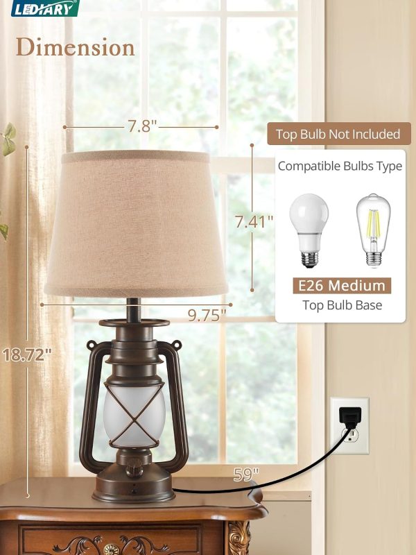 71b0d-jtBSL._AC_SL1500_.jpg windphoto 18.72" Farmhouse LED Lantern Flickering Flame Table Lamps Set of 2 | Small Rustic Bronze End Table Lamps, Blow-Controlled , Halloween Decorative, Bedside for Living Room, Bedroom