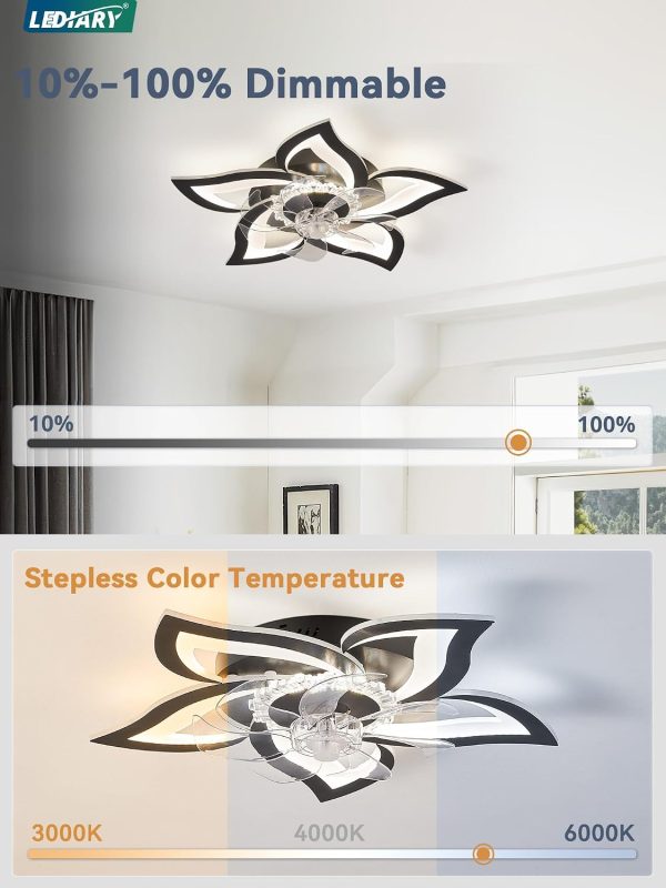 71bK94oQzSL._AC_SL1500_.jpg windphoto Flower Fandalier Ceiling Fan with Light, Modern Low Profile Small | 27 Inch Flush Mount, 3000-6000K Dimmable LED, Remote&App Control, Quiet DC Motor, for Bedroom, Living Room, Indoor, White
