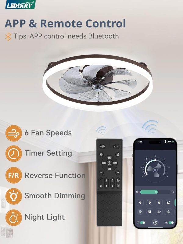 71bXxpQIpL._AC_SL1500_.jpg windphoto 23" Low Profile Ceiling Fans with Lights, APP & Remote, Brown | Flush Mount, Dimmable LED, Quiet DC Motor, Reversible, 6 Speeds, Fandelier, for Bedroom