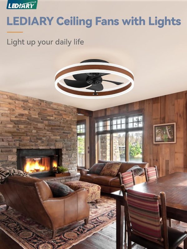 71bj0xqovwL._AC_SL1500_.jpg windphoto Low Profile Ceiling Fans with Lights, Flush Mount Modern Ceiling Fan and Remote Control, 19.7" LED Ceiling Fans, Stepless Dimmable 3 Colors and 6 Speeds - Walnut