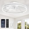 windphoto 24'' Modern Low Profile Ceiling Fans with Lights and Remote, White | 3000-6000K Dimmable LED, 6 Wind Speeds, Quiet Reversible DC Motor, Small Flush Mount Fandelier for Bedroom, Living Room