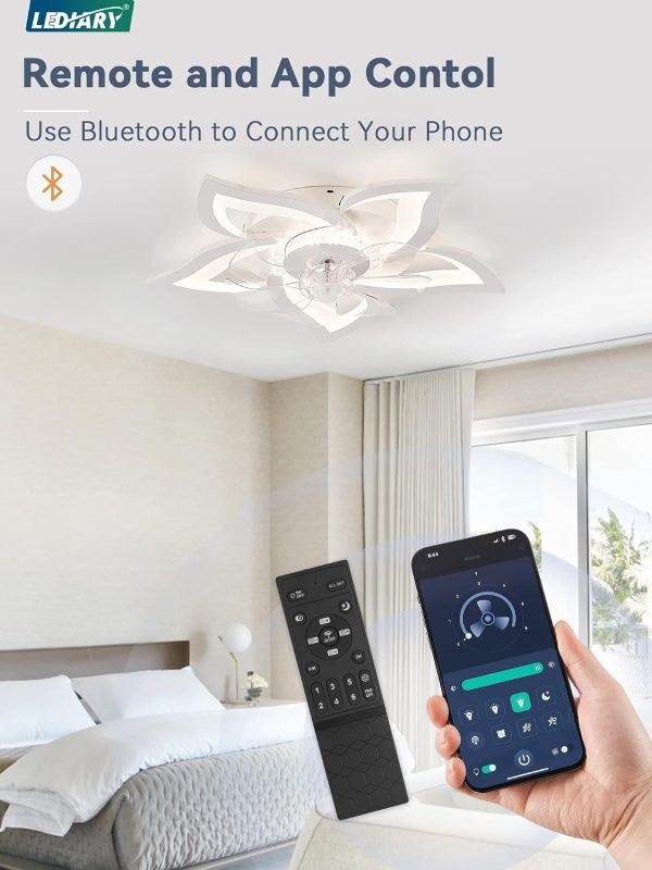 71c-Jq9n9QL._AC_SL1500_.jpg windphoto Flower Fandalier Ceiling Fan with Light, Modern Low Profile Small | 27 Inch Flush Mount, 3000-6000K Dimmable LED, Remote&App Control, Quiet DC Motor, for Bedroom, Living Room, Indoor, Black