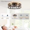 windphoto 20" Walnut Caged Low Profile Ceiling Fan with Light and Remote | Flush Mount, Bladeless Enclosed Fandelier, 6 Speed, Quiet Powerful DC, Rustic,Farmhouse, Small, Bedroom, Kitchen, Indoor