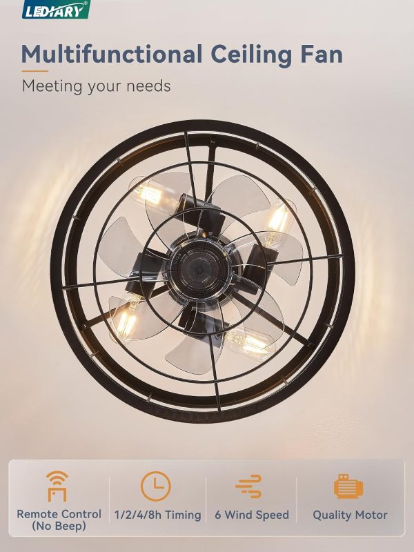 71cFop9XBaL._AC_SL1500_.jpg windphoto 16.5" Black Caged Ceiling Fan and 20" White Low Profile CCT Dimmable LED Ceiling Fan with Light & Remote, 6 Speed, Timing for Outdoor and Bedroom, Kitchen