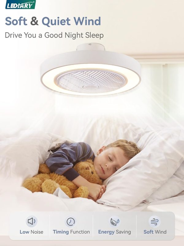 71cT96fsbL._AC_SL1500_.jpg windphoto 22in Bladeless Enclosed LED Ceiling Fan Light with Remote, White | Flush Mount, Modern, 6 Speed Adjustable, 3000-6000K Dimmable, 3000LM, Indoor Bedroom Living Room, Remote/APP Control