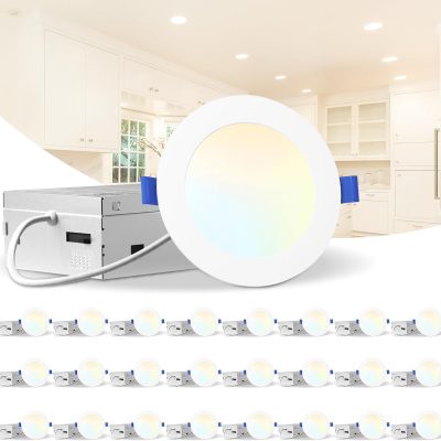 71cWOJhJQ4L._AC_SL1500_.jpg windphoto 4 Inch 5CCT Led Recessed Ceiling Light with Junction Box, 24 Pack | 2500K-5000K Recessed Light Fixtures, 1100LM High Brightness, Dimmable Downlight, 12W Eqv 110W, IC Rated, ETL