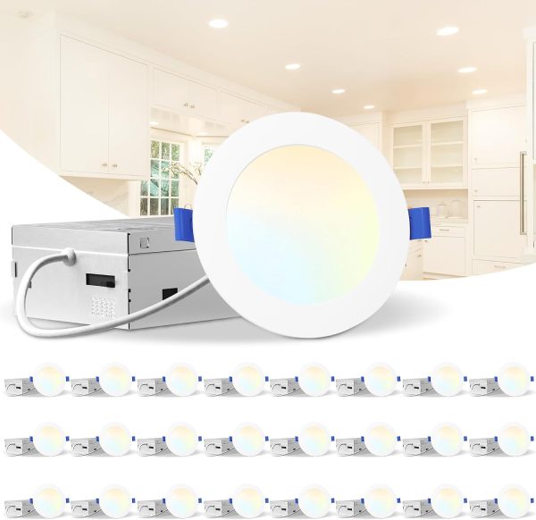 71cWOJhJQ4L._AC_SL1500_.jpg windphoto 4 Inch 5CCT Led Recessed Ceiling Light with Junction Box, 24 Pack | 2500K-5000K Recessed Light Fixtures, 1100LM High Brightness, Dimmable Downlight, 12W Eqv 110W, IC Rated, ETL