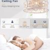 windphoto 16in Caged Low Profile Ceiling Fan Light with Remote White Gold | Flush Mount, Farmhouse, Bladeless Enclosed Fandelier, Small, 6 Speed, Quiet Reversible DC, Bedroom, Kitchen, Living Room,