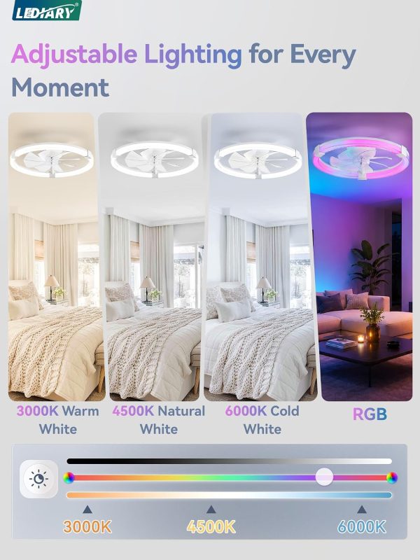 71cyg02yKL._AC_SL1500_.jpg windphoto Ceiling Fan with Light,23inch Low Profile Fandelier with Remote RGB | RGB,6 Speeds, Reversible DC Motor, Dimmable Flush Mount Fan Light, Modern fans for Bedroom