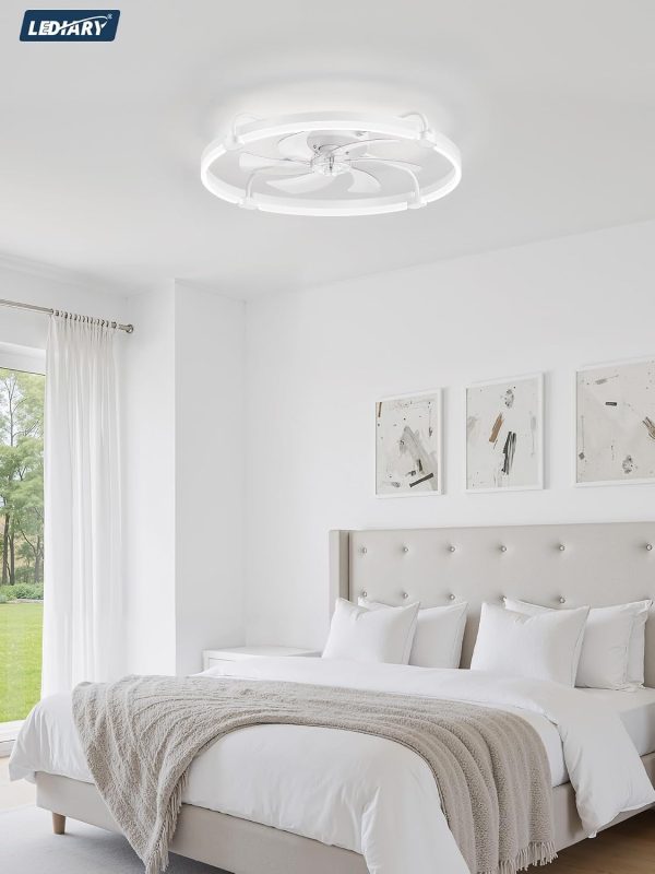 windphoto 26" Low Profile Ceiling Fans with Lights, Remote/APP Control, White | Wider Airflow, Stepless Dimmable LED, Quiet Reversible DC Motor, 6 Speeds, 3CCT, Timer, Bedroom, Living Room, Kitchen