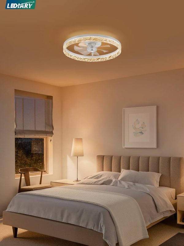 71dO7GzgxiL._AC_SL1500_.jpg windphoto 20" Modern Ceiling Fans with Lights and Remote, White Fandelier | Dimmable Low Profile, Flush Mount Ceiling Fan, Stepless Color Temperature Change, 6 Speeds, Bedroom, Living Room, Kitchen