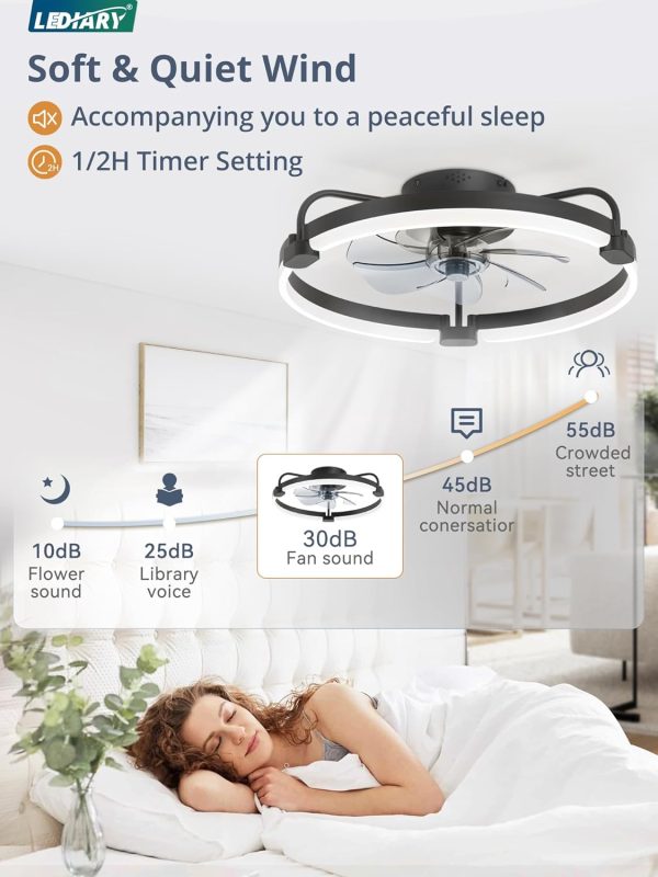 71dWwv3dpL._AC_SL1500_.jpg windphoto 2 Pack 20" Low Profile Ceiling Fans with Lights and Remote | Flush Mount, Stepless Dimmable Fandelier, 6 Speeds, 3 CCT, Quiet Reversible DC Motor, 2H Timer, Bedroom, Living Room, Black