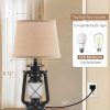 windphoto 18.72" Blow-Controlled LED Lantern Flickering Flame Table Lamps for Bedrooms Set of 2, Small Farmhouse Rustic Black End Table Lamps, Halloween Decorative Lantern Bedside Lamps for Living Room