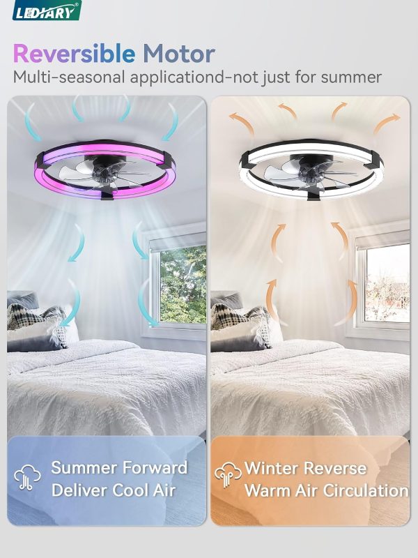 71dzbTPl8nL._AC_SL1500_.jpg windphoto Ceiling Fan with Light,20inch Low Profile Fandelier with Remote RGB | RGB,6 Speeds, Reversible DC Motor, Dimmable Flush Mount Fan Light, Modern fans for Bedroom