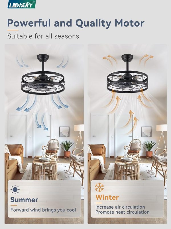 71e4QoC-CiL._AC_SL1500_.jpg windphoto 20 inch Fandelier Caged Ceiling Fan with Light and Remote, Black | 6 Speed Adjustable,Timing, Quiet & Powerful DC, Small, Farmhouse, Industrial, Enclosed, Bladeless, Bedroom, Kitchen, Downrod