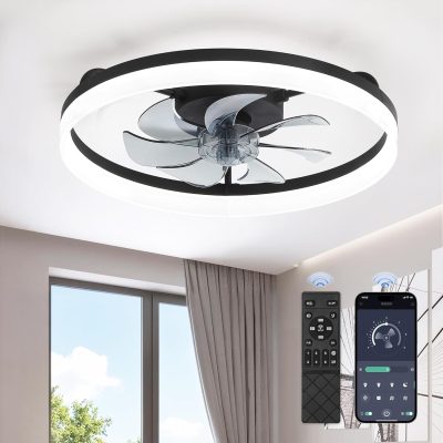 71eGRqvFMUL._AC_SL1500_.jpg windphoto 20" Low Profile Ceiling Fans with Lights, APP & Remote, Black | Flush Mount, Dimmable LED, Quiet DC Motor, Reversible, 6 Speeds, Fandelier, for Bedroom