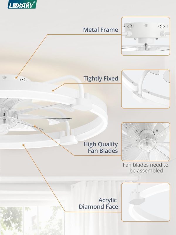 71eNp7o45wL._AC_SL1500_.jpg windphoto 2 Pack 24" Ceiling Fans with Lights and Remote, Low Profile | Flush Mount, Stepless Dimmable Fandelier, 6 Speeds, 3 CCT, Quiet Reversible DC Motor, 2H Timer, Bedroom, Living Room, White