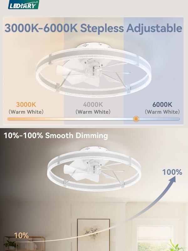 71ePnnHU9PL._AC_SL1500_.jpg windphoto 24'' Low Profile Ceiling Fans with Lights and Remote, White, 2 Pack | 3000-6000K Dimmable LED, 6 Wind Speeds, Quiet Reversible DC Motor, Small Flush Mount Fandelier for Bedroom, Living Room