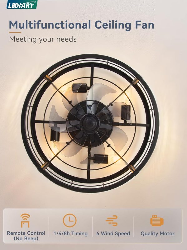71eYwaFYicL._AC_SL1500_.jpg windphoto 20" Black Caged Low Profile Ceiling Fan with Light and Remote | Flush Mount, Bladeless Enclosed Fandelier, 6 Speed, Quiet Powerful DC, Rustic,Farmhouse, Small, Bedroom, Kitchen, Indoor