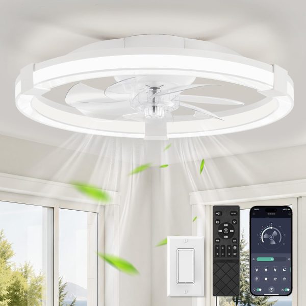 71evdfqe5YL._AC_SL1500_.jpg Ceiling Fans with Lights 23 Inch Low Profile Fandelier with Remote White | 6 Speeds, Reversible, Dimmable Flush Mount Fan Light, Modern Ceiling Fan with Lights for Bedroom Bladeless