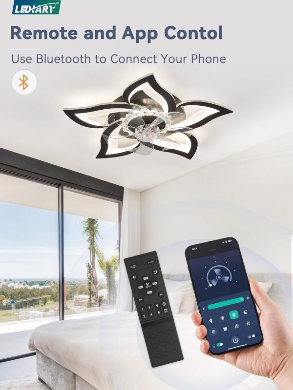 71f1Mp0NdL._AC_SL1500_.jpg windphoto Flower Fandalier Ceiling Fan with Light, Modern Low Profile Small | 27 Inch Flush Mount, 3000-6000K Dimmable LED, Remote&App Control, Quiet DC Motor, for Bedroom, Living Room, Indoor, White