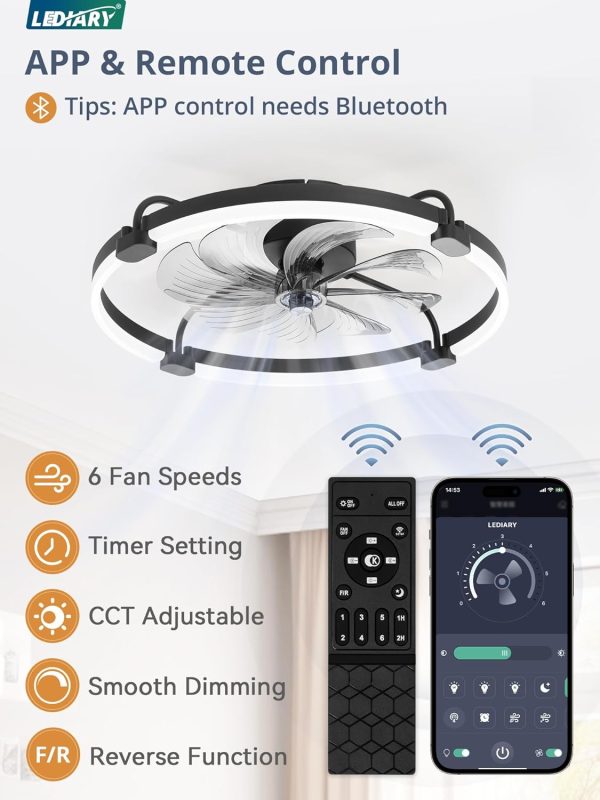 71f1uSERgyL._AC_SL1500_.jpg windphoto 2 Pack 24" Ceiling Fans with Lights and Remote, Low Profile | Flush Mount, Stepless Dimmable Fandelier, 6 Speeds, 3 CCT, Quiet Reversible DC Motor, 2H Timer, Bedroom, Living Room, Black