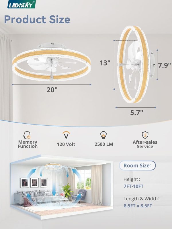 71fDOjZDLnL._AC_SL1500_.jpg windphoto Ceiling Fans with Lights and Remote, 20'' Low Profile Ceiling Fan with Light, 3000-6000K Dimmable Fandelier Ceiling Fans, Modern Flush Mount Fan Light for Bedroom with 6 Wind Speeds-Wood Grain | 3000-6000K Dimmable LED, 6 Wind Speeds, Quiet Reversible DC Motor, Small Flush Mount Fandelier for Bedroom, Living Room