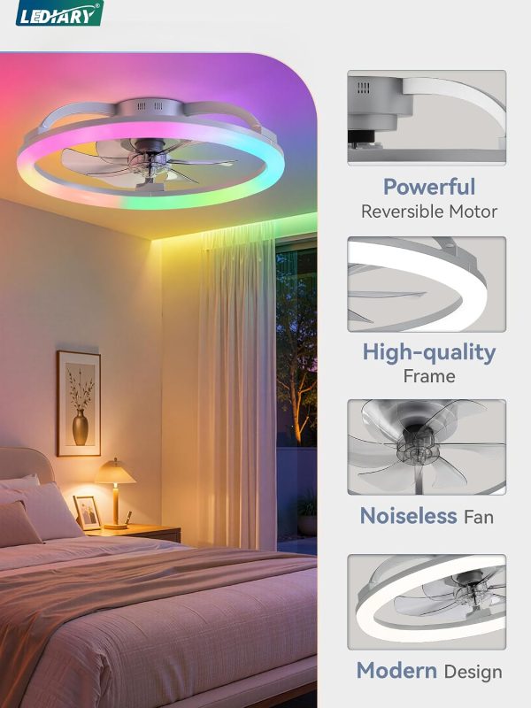 71fFNdaumxL._AC_SL1500_.jpg windphoto 23" Ceiling Fans with Lights and Remote for Bedroom, Grey | RGB Low Profile Fan Light, 3000K-6000K Stepless Dimmable, 6 Speed, Reversible DC Motor, APP & Remote Control, Low Noice