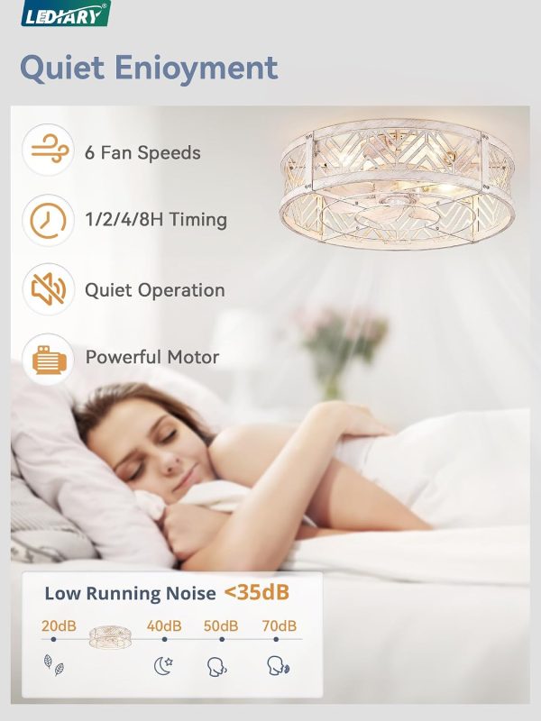 71fJ8m5nj0L._AC_SL1500_.jpg windphoto Walnut+White Gold Color Caged Ceiling Fans with Lights, White Flush Mount Ceiling Fan with Remote, Small Low Profile Bladeless Ceiling Fan Light Fixture for Bedroom, Kitchen, Dining Room