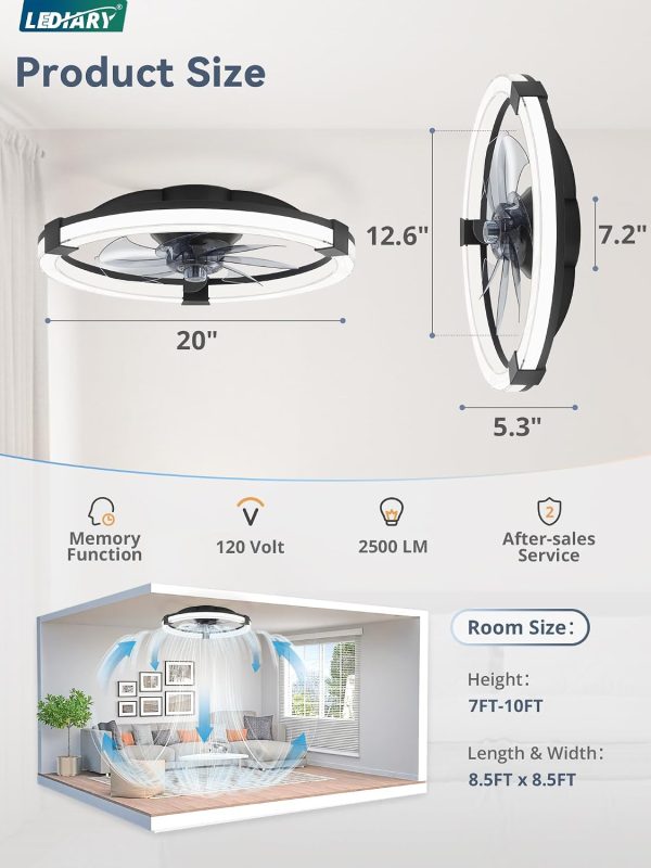 71fM76Vf16L._AC_SL1500_.jpg Ceiling Fans with Lights 20 Inch Low Profile Fandelier with Remote Black | 6 Speeds, Reversible, Dimmable Flush Mount Fan Light, Modern Ceiling Fan with Lights for Bedroom Bladeless