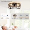 windphoto 20" Caged Low Profile Ceiling Fan with Light and Remote Black Gold | Flush Mount, Bladeless Enclosed Fandelier, 6 Speed, Quiet Powerful DC, Rustic,Farmhouse, Small, Bedroom, Kitchen, Indoor