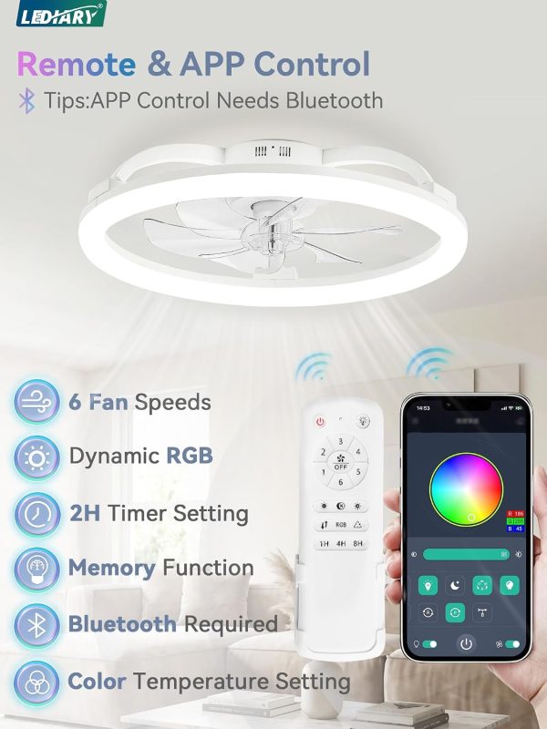 71flcCJOqJL._AC_SL1500_.jpg windphoto 23" Ceiling Fans with Lights and Remote for Bedroom, White | RGB Low Profile Fan Light, 3000K-6000K Stepless Dimmable, 6 Speed, Reversible DC Motor, APP & Remote Control, Low Noice