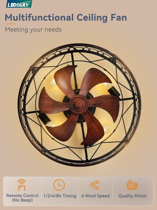71fqyPNwxUL._AC_SL1500_.jpg windphoto 23 Inch Caged Flush Mount Ceiling Fans with Lights, Black Gold | Low Profile, Farmhouse, Bladeless Enclosed Fandelier, Small, 6 Speed, Quiet Reversible DC, Bedroom, Kitchen, Living Room,